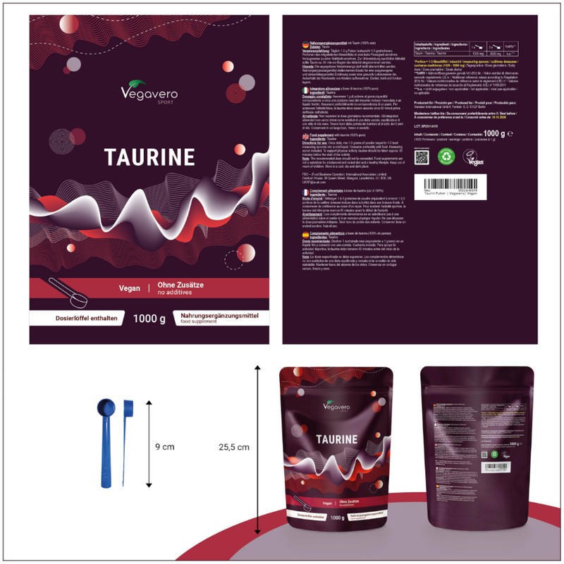 Vegavero L Taurine Powder 1kg | 3000 mg Daily Dose