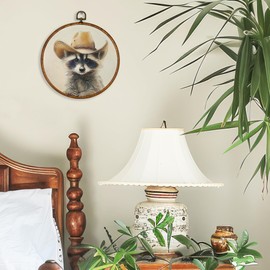 BCUANGD Western Trendy Round Wall Art Decor - Retro Raccoon Neutral Wall Art Canvas Frame Artwork Prints, Rustic Vintage Country Round Wall Hanging Decorations for Home Farmhouse Bedroom, 10"x10"