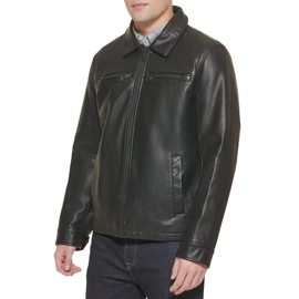 Dockers Men's James Faux Leather Jacket, Black w. Chest Zip, XX-Large