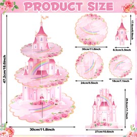 NatNarr 2 Pack Princess Cupcake Stand Princess Birthday Party Decorations 3 Tier Princess Cupcake Toppers Pink Castle Cupcake Holder Dessert Tower for Girls Kids Birthday Baby Shower Party Supplies
