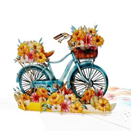 Handmade Flower Bike Pop-Up Card – 3D Bicycle Greeting Card with Flowers Unique Handmade