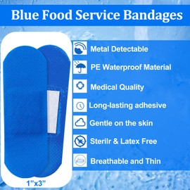 Geiserailie 120 Pcs Food Service Blue Detectable Bandage Woven Fingertip Waterproof Flexible Bandages Non-Stick Pad Latex Free for Catering First Aid Kit Wound Care and Protection(1" X 3",Rectangle)
