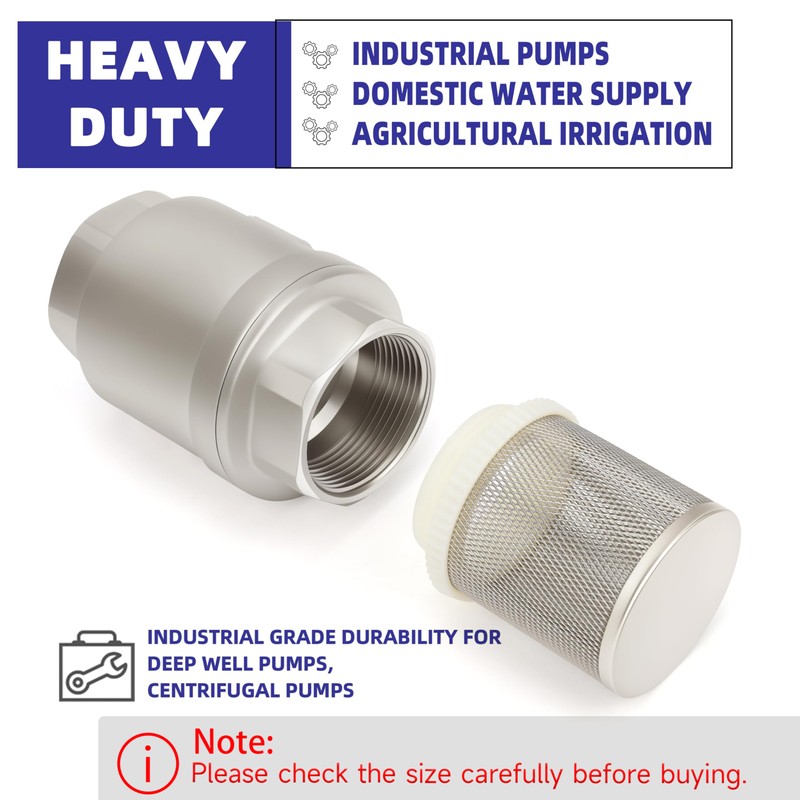 Foot Valve with Filter 1-1/4" NPT, Stainless Steel Bottom Valve,