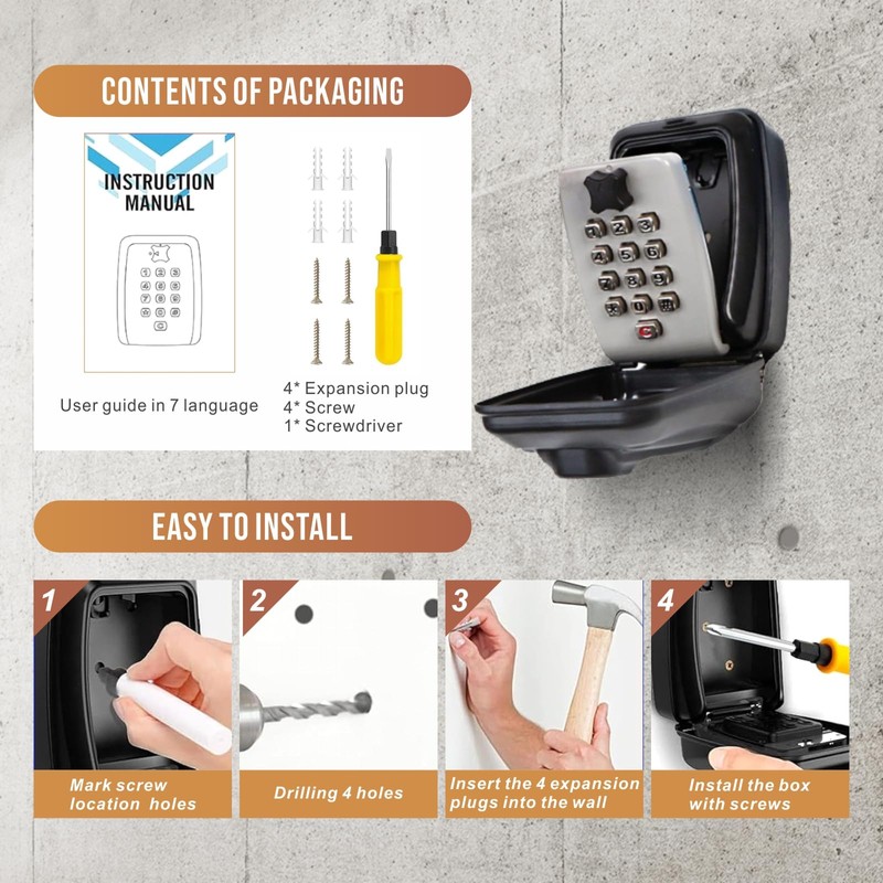 Lylxienty Key Safe Wall Mounted Outside, Key Safe Box Outdoor
