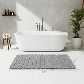 LOCHAS Long Bathroom Rugs Runner, 24" x 60" Large Bath Rug Non Slip Washable, Absorbent Microfiber Bath Mat Luxury Soft, Cozy Bathroom Runner Rug for Shower Quick Dry, Grey