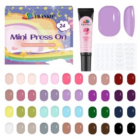EBANKU 576 Uñas Postizas Cortas Y Brillantes Para Niños, 24 Colores, Acrílicas Brillantes, Cobertura Total, Para Mujeres Y Niñas