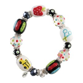 Kate & Macy Terrific Teacher Design Painted Glass & Acrylic Beads Rhinestones Bracelet Made by Clementine Design