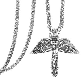 KATHL Men's Cross Necklace Sterling Silver Cross Pendant Confirmation Necklace Catholic Religious Jewellery Gifts, Sterling Silver, no gem