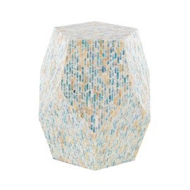 Deco 79 Contemporary Mussel Hexagon Shaped Geometric Accent Table with Mosaic Shell Inlay, 16”L x 16”W x 19”H, Blue