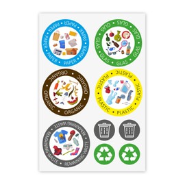 younikat 9 Circular Rubbish Bin Stickers English for Waste Separation I Waste Recycling I Sticker Set I you0022