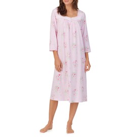 Carole Hochman Pajamas for Women Nightgown - Floral Cotton Knit Lightweight 44" 3/4 Sleeve Waltz Sleep Dress, Pink Cosmos, Small