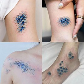 Mermaid Scales Temporary Tattoo」Waterproof Fake Tattoo Sticker - Ocean Blue Sea Princess Arm/Ankle Body Art for Women, Party Festival Makeup Decoration