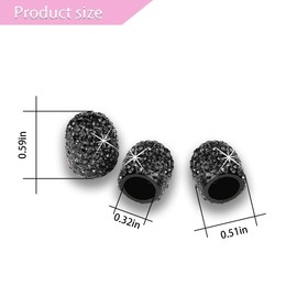 4Pack Crystal Rhinestone Tire Valve Caps, Handmade Tire Valve Stem Caps, Attractive Dustproof Bling Car Accessories, Universal for Cars, SUVs, Bike, Trucks, Motorcycles (Black)