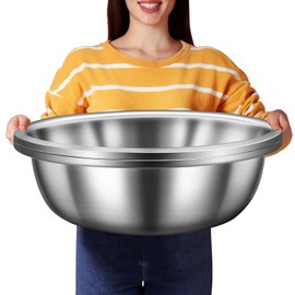 FillTouch 2 Pack Large Mixing Bowl Oversized All Purpose 304 Stainless Steel Polished Mirror Flat Base Metal Bowl for Home or Commercial Prepping Baking Mixing Marinating(20 Qt)