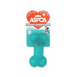 ASPCA Squeaky Puppy Teething Spikey Glitter Bone Chew Toy, Non-Toxic TPR Rubber for Small to Medium Dogs - Random Color Shipped