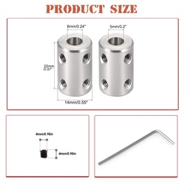 5mm to 6mm Bore Rigid Coupling Set Joint with Screw Wrench L22XD14 Stainless Steel,Shaft Coupler Connector for 3D Printers, Motor Accessories,2pcs