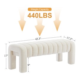 Zibeths Upholstered End of Bed Bench, Natural Linen Bedroom Ottoman Window Bench, Entryway Bench for Living Room, Beige