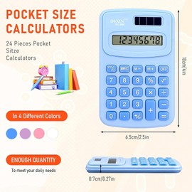24 Pieces Colorful Basic Calculator Bulk, Pocket Size Mini Calculator 8 Digit Display Calculators, Small Basic Handheld Scientific Calculators for Home Office School (White, Purple, Blue, Pink)
