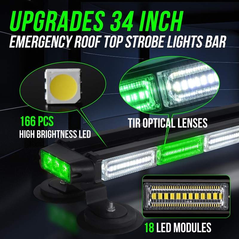 34inch 166 LED Emergency Rooftop Strobe Lights Bar Flashing Safety