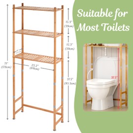 PERFNIQUE Over The Toilet Storage, 3-Tier Bamboo Toilet Shelf, Freestanding Above Toilet Bathroom Organizer, Bathroom Storage Cabinet, Space Saver for Laundry(Natural Color, 3-Tier)