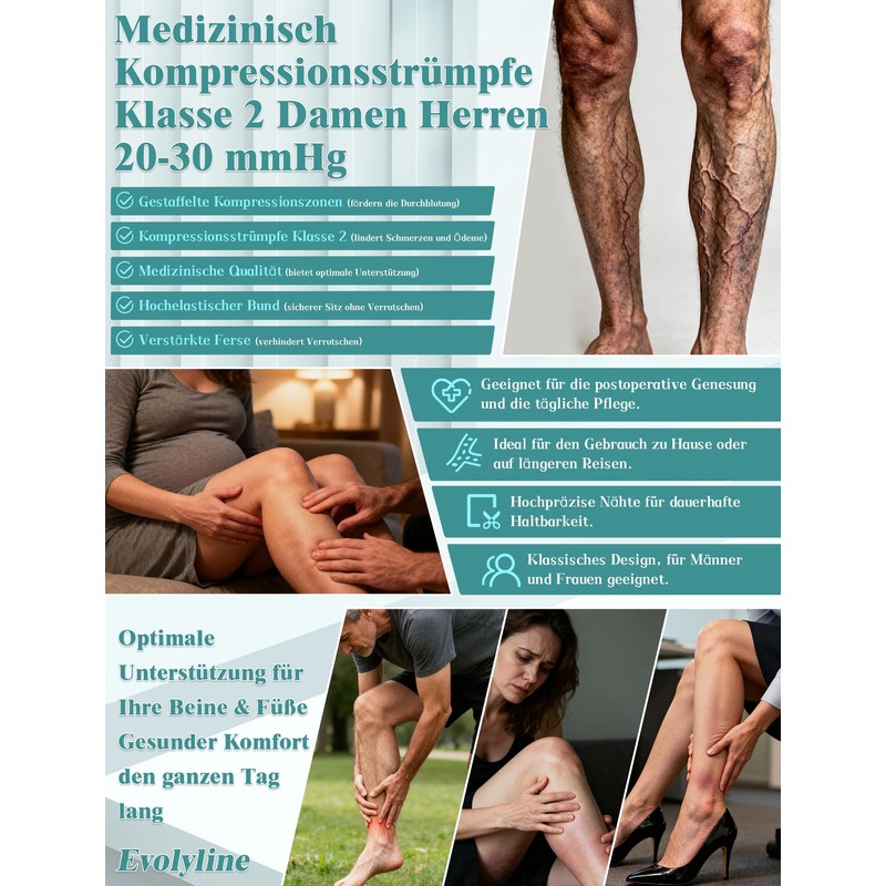 Evolyline 20-30 mmhg Medical Compression Stockings Women's Men's Leggings