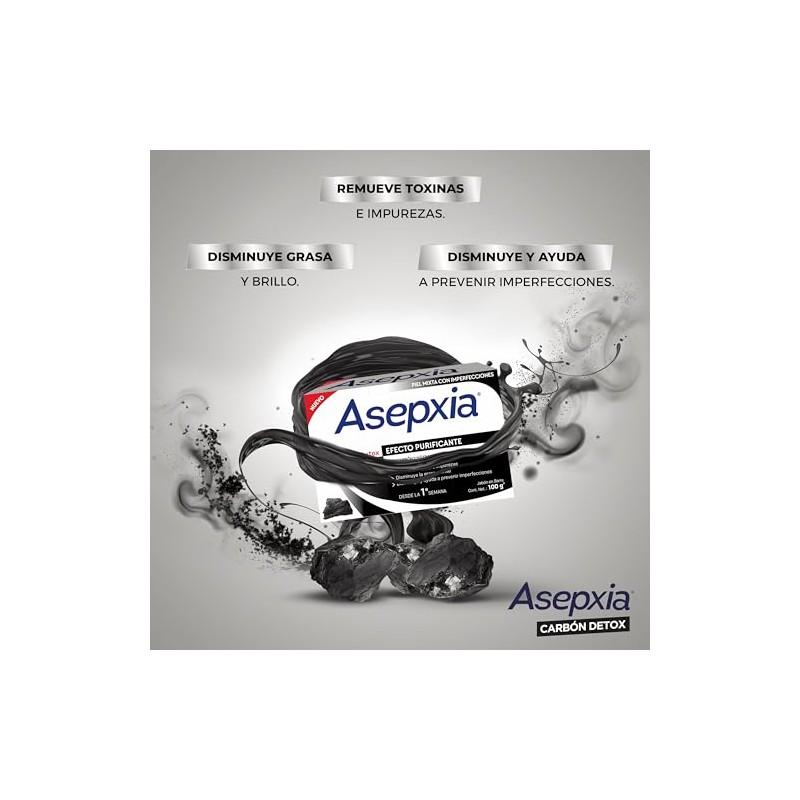 ASEPXIA Carbón Detox Jabón en Barra, Efecto purificante, remueve toxinas