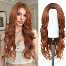 Esmee Long Wavy Copper Brown Wigs for Women, Natural Looking Synthetic Hair Wig for Daily Use & Party