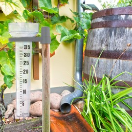 Relaxdays Rain Gauge Set of 2 with Bracket, Rain Gauge Garden, Scale 35 mm/m², Plastic, Transparent/Grey
