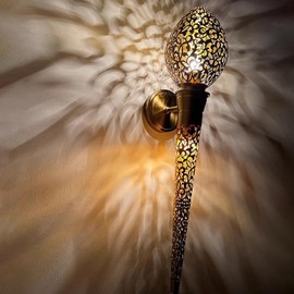 Fiunkes Turkish Moroccan Wall Sconce Lamp, Hollow Wall Washer Torch Light, Vintage Hand Carved Metal Wall Light for Stairs,Hallway,Garage,Aisle,Passageway,Kitchen, Restaurant