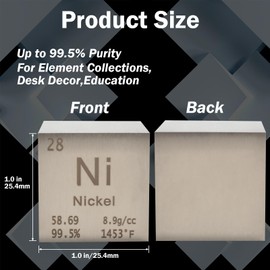 PFCKE cubeta de níquel de densidad de metal, cubeta de metal puro de alta densidad para colecciones de elementos, experimentos de laboratorio, colección de mesa periódica, regalo creativo para profesores, ciencia (níquel, 1 pulgada)