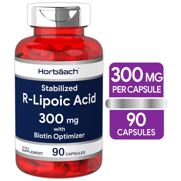 Stabilized R Lipoic Acid 300mg | 90 Capsules | with Biotin Optimizer | Non-GMO, Gluten Free | Na-RALA Supplement | by Horbaach