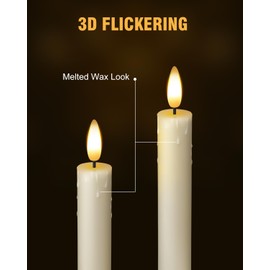 Flameless Taper Candles with Remote Timer, Battery Operated Led Warm 3D Wick Light FlamelessCandles Real Wax, Flickering Light, Dimmer, Led for Fireplace Xmas Halloween （Pack of 6）