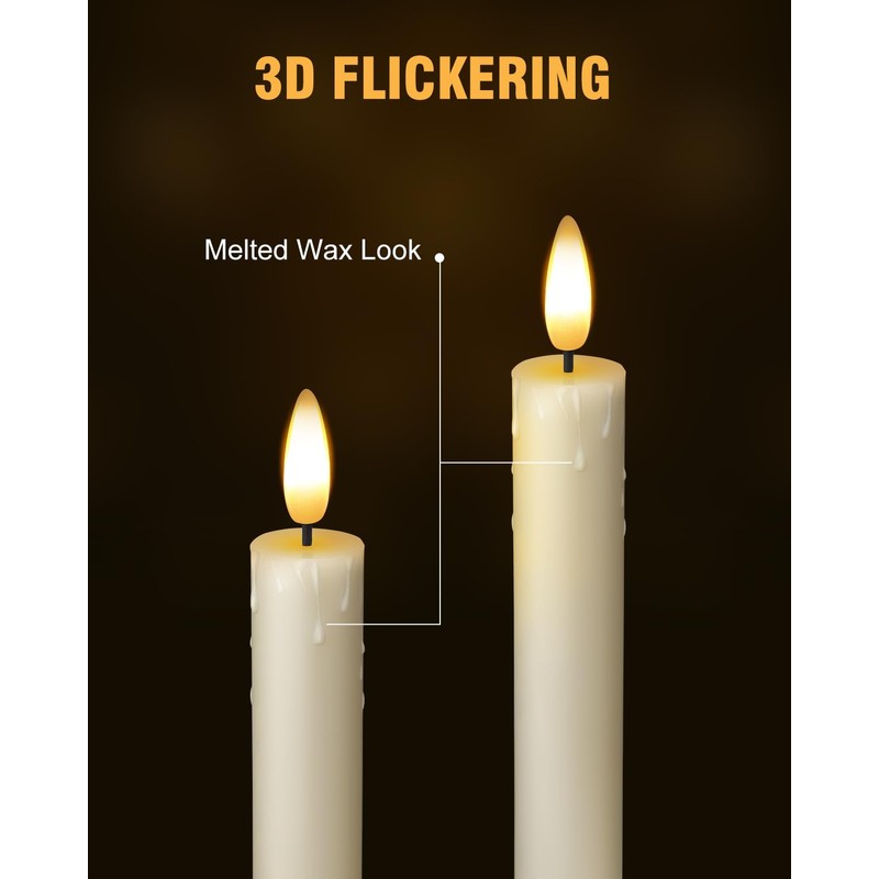 Flameless Taper Candles with Remote Timer, Battery Operated Led Warm