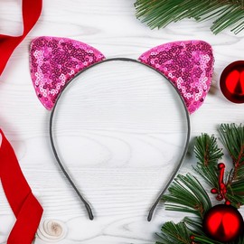 Cat Ears Headband, Sequin Headbands, Cat Glitter Sequins Ear Headbands, Metal Headband, Headpiece for Women Girls Everyday and Party Supplies, Carnival Costume (05)