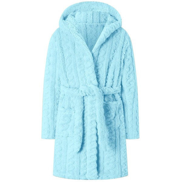 Umeyda - Bata de baño de franela suave y cálida con capucha y capucha con cinturón y bolsillos para niños, de 1 a 18 años, C Twist Blue, 11-12 Años
