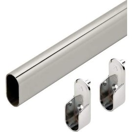 Oval Wardrobe Tube Polished Chrome Closet Rod W/End Supports, Welded Steel, 1.0mm Thick Chrome-Plated (1, 18")