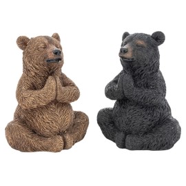 Yoga Bear Figurine Set Cabin Decor Meditating Zen Bear Nature Woodland Collection for Shelves 4 in x 3 in (Black&Brown)