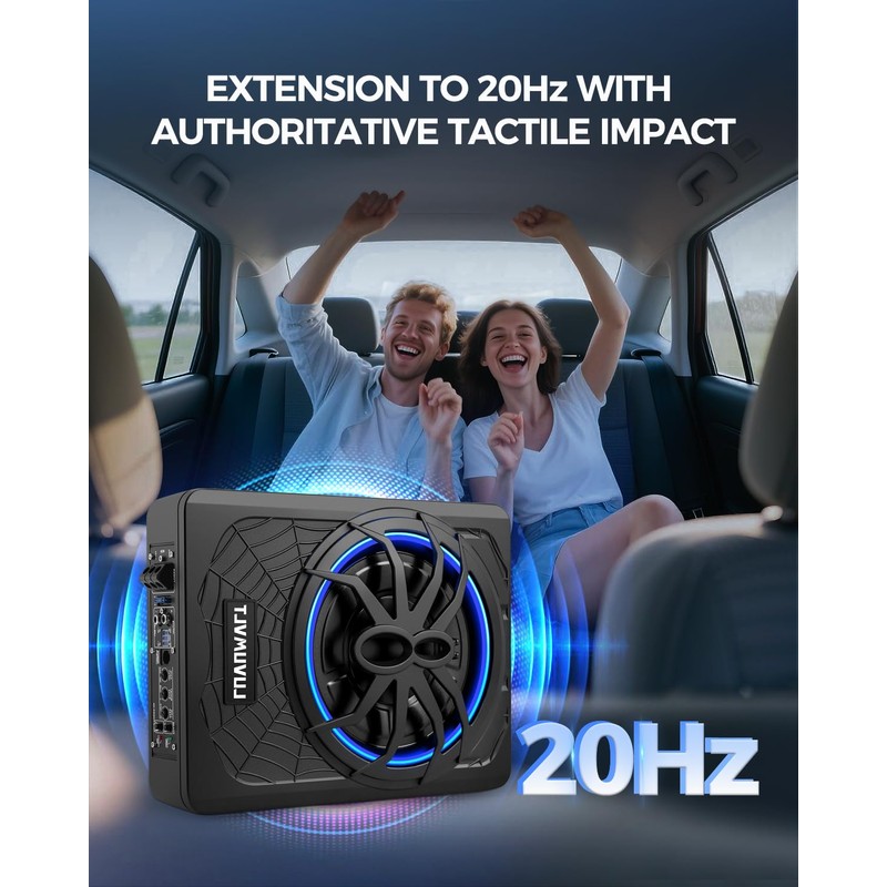 LUVUMVLT 1200W 10" Car Subwoofer, Slim Under Seat Powered Subwoofer