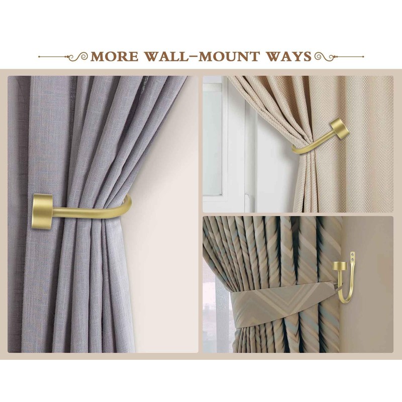 KAMANINA Curtain Holdbacks for Wall, Modern Cap Finials, Warm Gold