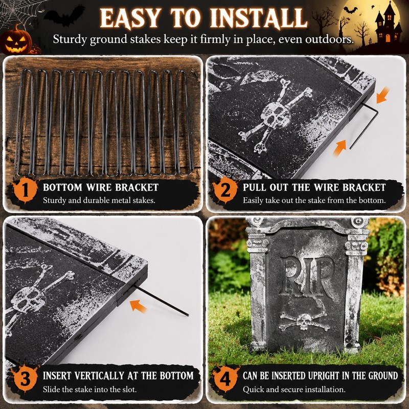 4PCS Halloween Tombstone Decorations – Foam Skeleton Graveyard Props for