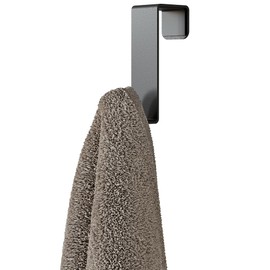 DABSTORY Door Hook Towel Holder - Rustproof, No Drilling, for Bathroom & Kitchen, Universal for 1.2/2.4 cm Surfaces, Scratch-Resistant, Easy to Install, Minimalist Design in Matte Black