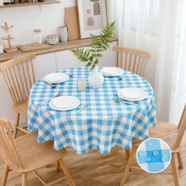 MANGATA CASA Sky Blue Gingham Round Tablecloth-2Pcs Checkered Table Cloth Waterproof Kitchen & Table Linens-Polyester Buffalo Plaid Wrinkle Free Table Cover(Sky Blue 60" Round-2Pack)