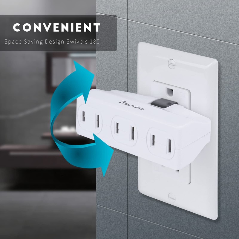 180 Degree Swivel Wall Adapter, 2-Prong Electrical Outlet Splitter, Multiple