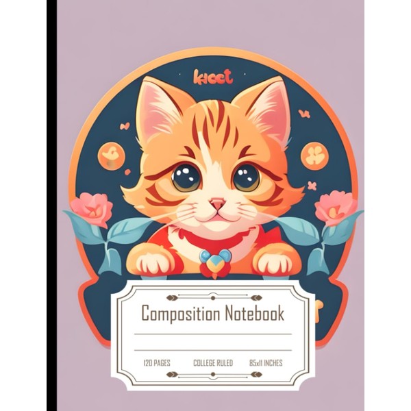 Composition Notebook College Ruled: Logo Design with Cute Kitten for
