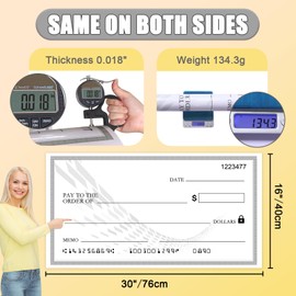 Oversized Giant Checks, 30 x 16 Dry Erase Big Check for Presentations, Reusable Fake Checks for Fundraisers, Events, and Photo Ops