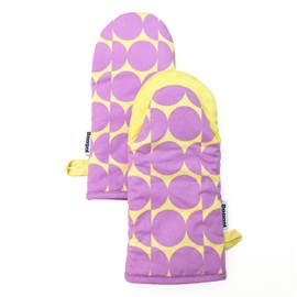 Baagol Non-Slip Cotton Kitchen Oven Mitt Set, Modern and Cute Kitchen Mittens with Non-Slip Silicone Grips and Hanging Loops, 2 Piece, 12" x 5.5" (Lemon Lavender Twist)