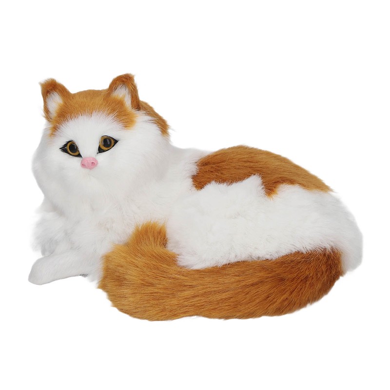 Simulation Furry Cat Figurine Home Cute Funny Synthetic Fur Cat