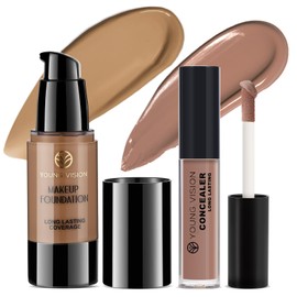 YOUNG VISION Full Coverage Liquid Foundation and Concealer Duo – Long-Wear, Lightweight, Non-Comedogenic, Hydrating, Oil-Free, Waterproof, Skin-Like Finish for All Skin Types