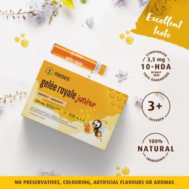 Medex Gelée Royale JUNIOR, frisches Gelée Royale 250 mg, mit natürlichen Vitaminen A, C, E, ausgezeichneter Geschmack, ohne Süßstoffe, für Kinder ab 3+, Flüssigkeit in Ampullen 10 x 9 ml