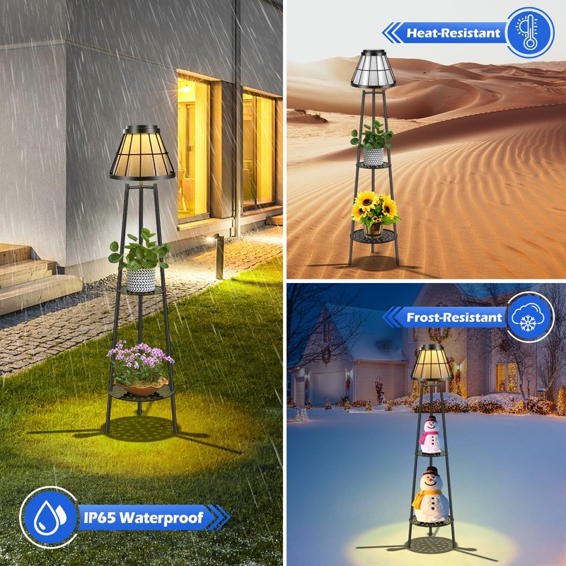 45.4'' Metal Outdoor Solar Floor Lamps 2 Pack, Waterproof Solar